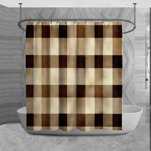 East Urban Home Gingham Shower Curtain Plaid Bathroom Decor Brown